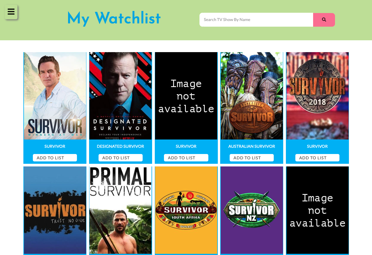 Screenshot of the My Watchlist project